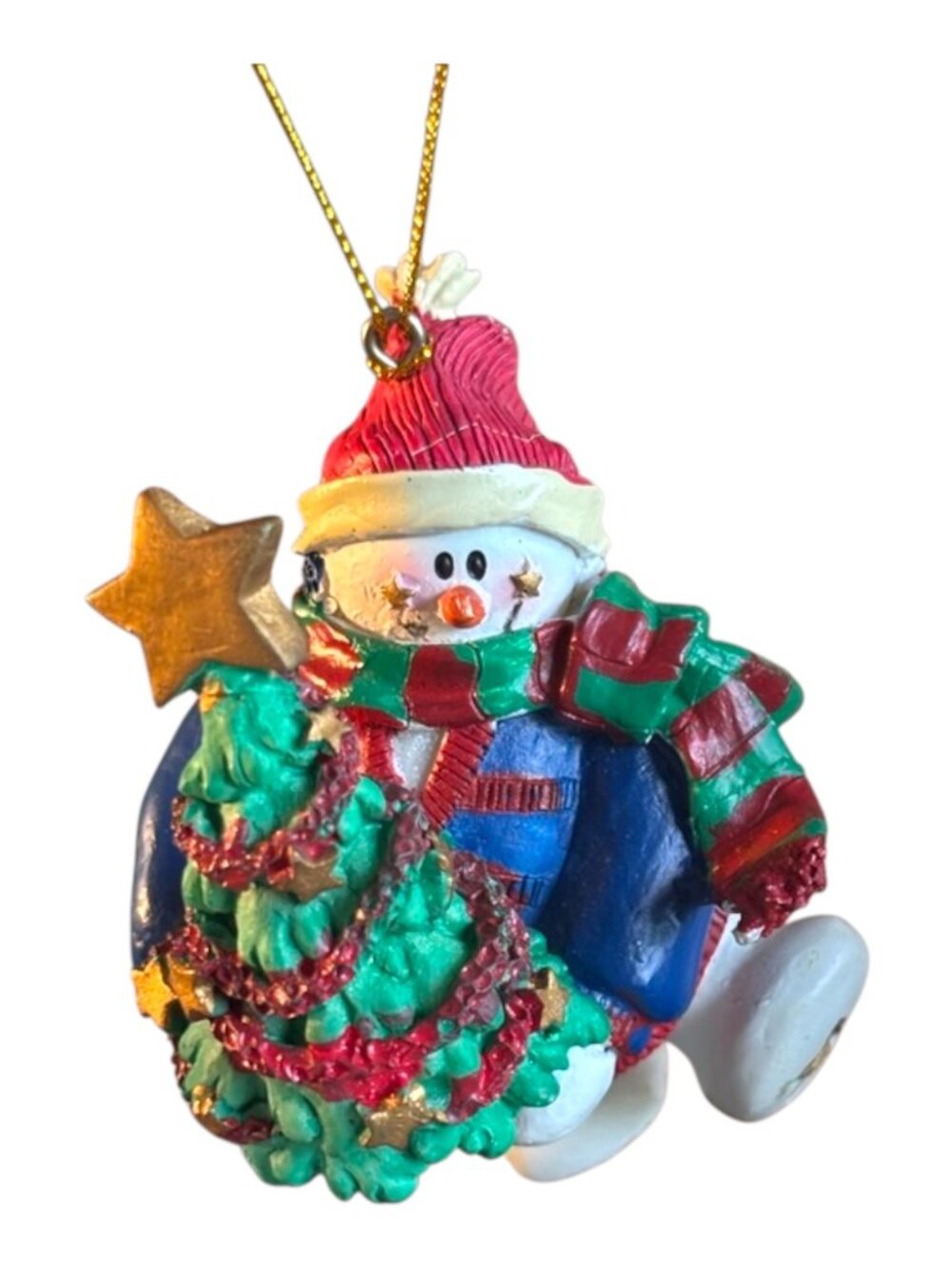 NWOT-Vintage Resin Hand Painted Snowman Christmas Tree Ornament Rustic Holiday